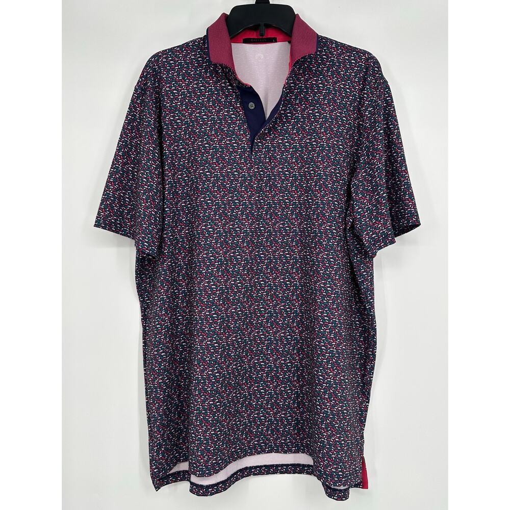 Greyson All Over Wolf Print Golf Polo Shirt in Red & Blue